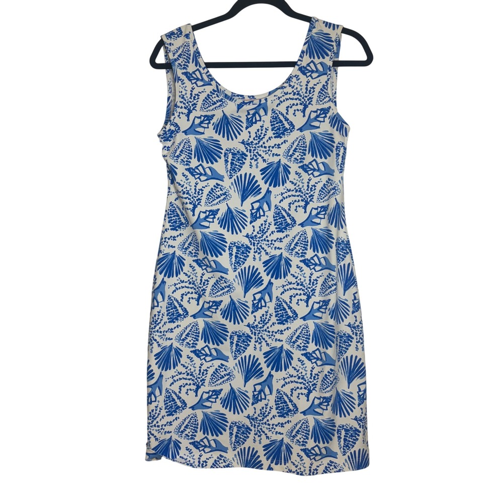 Persifor Tuckernuck Sleeveless Dress White Blue Seashell Print Summer Sport tech